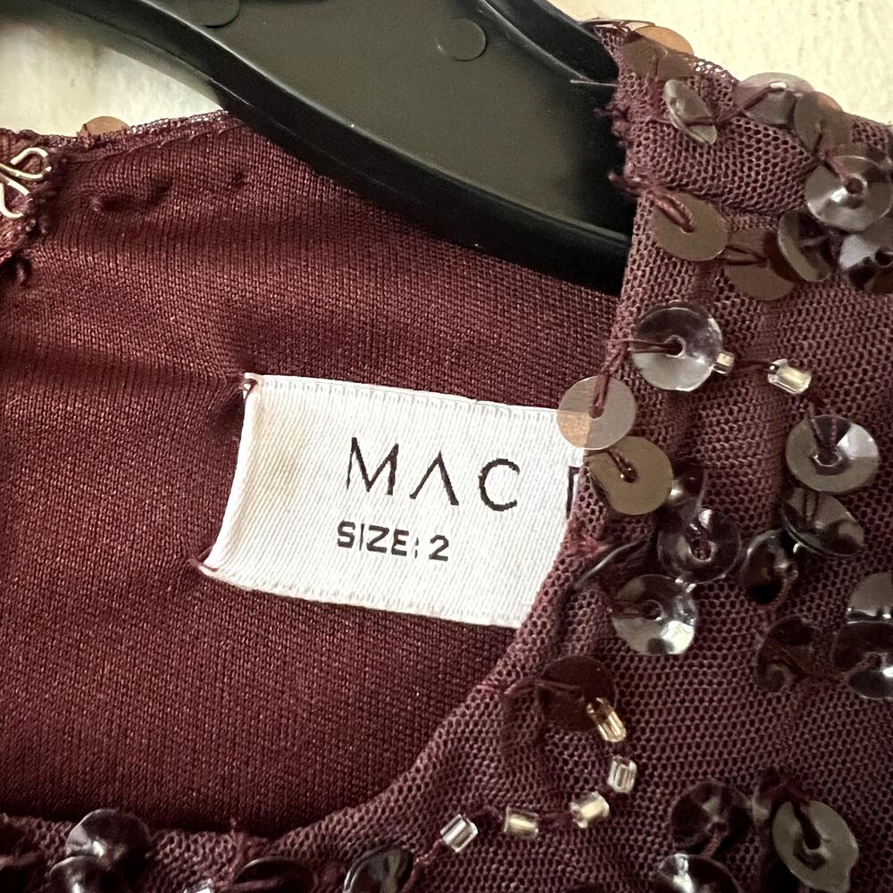 Mac Duggal 10802 Bell Sleeve Sequin Dress size 2 burgundy C10 - Picture 4 of 7